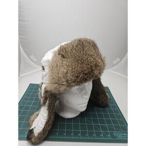 Mad Bomber White Nylon Rabbit Fur Trapper Hat Ear Flaps Size Medium 22"
